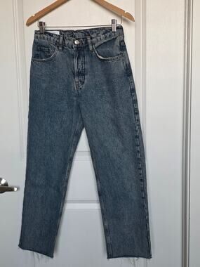De rococo No.5 High Waist Straight Cropped Jeans in Vintage Blue